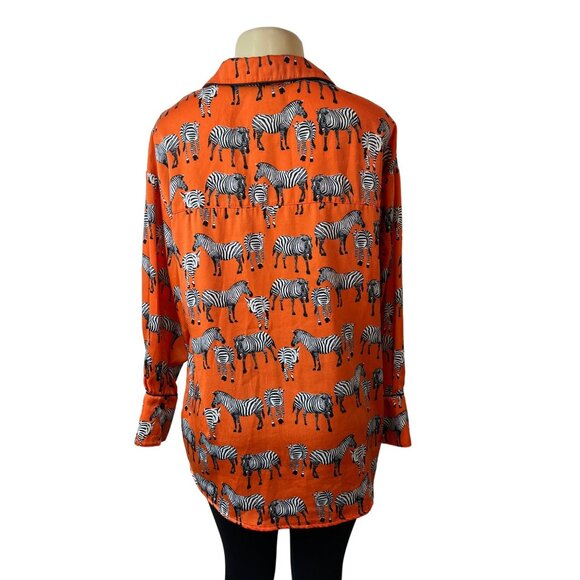 Urban Revivo Zebra Print Orange Button-Up Long Sleeve Blouse Sz 8 - Picture 3 of 6